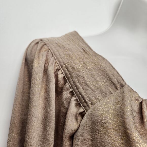 Current Air Champagne Gold Shimmer Balloon Sleeve Bloused Cropped Top Women's S - Picture 8 of 9